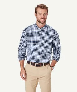 Gazman Easy Care Oxford Check Long Sleeve Shirt - Navy