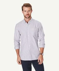 Gazman Tailored Oxford Stripe Long Sleeve Shirt - Red