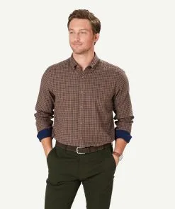 Gazman Casual Double Faced Check Long Sleeve Shirt - Fawn