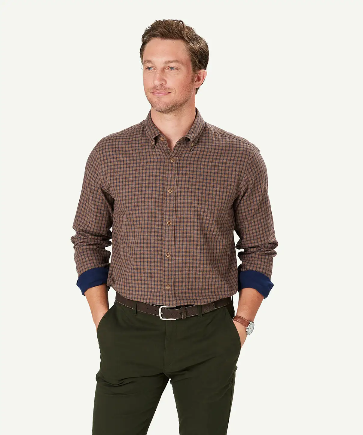 Gazman Casual Double Faced Check Long Sleeve Shirt - Fawn 3 Gazman Casual Double Faced Check Long Sleeve Shirt - Fawn