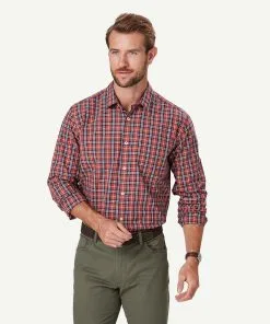 Gazman Casual Plaid Check Long Sleeve Shirt - Brick