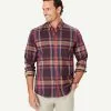 Gazman Casual Twill Multi Check Long Sleeve Shirt - Burgundy