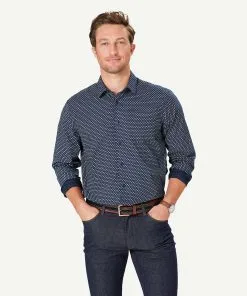 Gazman Casual Floral Print Long Sleeve Shirt - Navy