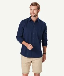 Gazman Authentic Twill Long Sleeve Shirt - Navy