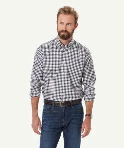 Gazman Easy Care Twill Check Long Sleeve Shirt - Chocolate