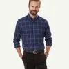 Gazman Easy Care Twill Melange Check Long Sleeve Shirt - Navy Melange -Cheap Gazman Store 1 49908