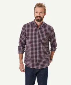 Gazman Easy Care Melange Check Long Sleeve Shirt - Burgundy
