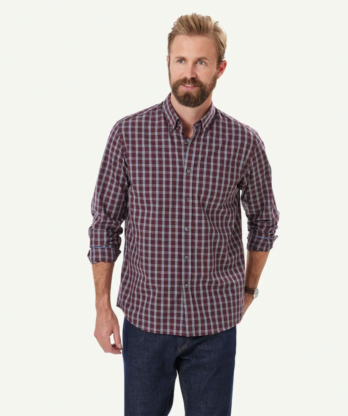 Gazman Easy Care Melange Check Long Sleeve Shirt - Burgundy 3 Gazman Easy Care Melange Check Long Sleeve Shirt - Burgundy