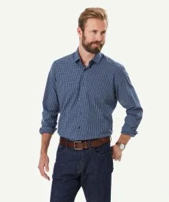 Gazman Easy Care Melange Check Long Sleeve Shirt - Navy Melange