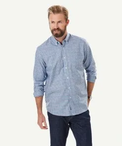 Gazman Easy Care Twill Melange Check Long Sleeve Shirt - Blue Melange