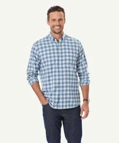 Gazman Brushed Twill Melange Check Long Sleeve Shirt - Slate