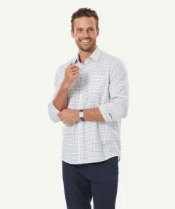 Gazman Brushed Twill Grid Check Long Sleeve Shirt - White