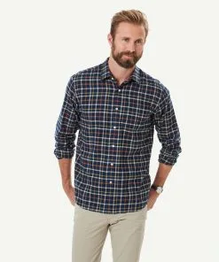 Gazman Brushed Twill Check Long Sleeve Shirt - Navy