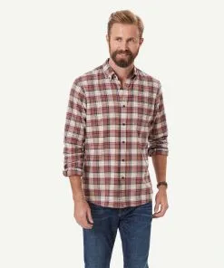 Gazman Brushed Twill Check Long Sleeve Shirt - Terracotta