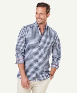 Gazman Easy Care Oxford Check Long Sleeve Shirt - Navy