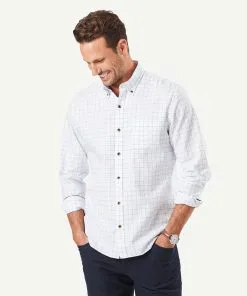 Gazman Tailored Casual Oxford Check Long Sleeve Shirt - White