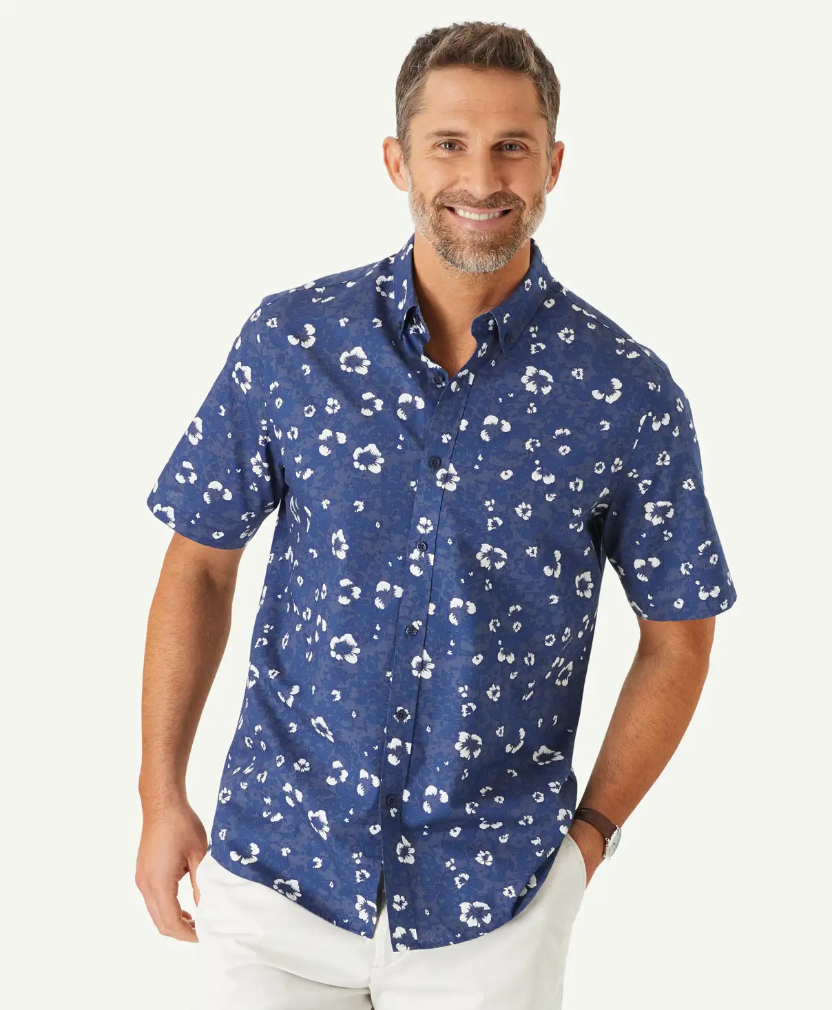 Gazman Hibiscus Print Short Sleeve Shirt - Navy 3 Gazman Hibiscus Print Short Sleeve Shirt - Navy