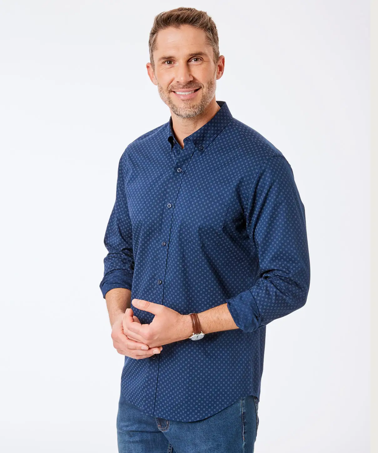 Gazman Tailored Fit Dot Print Shirt - Navy 3 Gazman Tailored Fit Dot Print Shirt - Navy