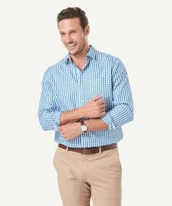 Gazman Wrinkle Free Oxford Gingham Long Sleeve Shirt - Blue