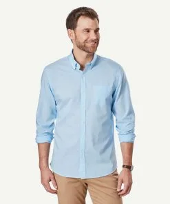 Gazman Tailored Featherweight Gingham Long Sleeve Shirt - Pale Blue