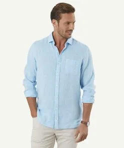 Gazman Pure Linen Plain Long Sleeve Shirt - Turquoise