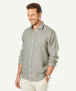 Gazman Linen Plain Long Sleeve Shirt - Khaki