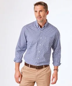 Gazman Casual Stretch Gingham Shirt - Navy
