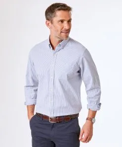 Gazman Casual Stretch Oxford Stripe Shirt - Blue