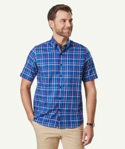 Gazman Easy Care Oxford Check Short Sleeve Shirt - Navy