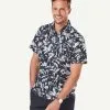 Gazman Linen Blend Palm Printed Short Sleeve Shirt - Navy -Cheap Gazman Store 1 35da7524 f56c 44e7 a55c 13022fe2f2ed