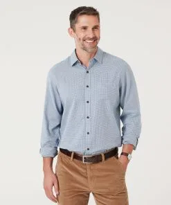 Gazman Brushed Houndstooth Check Shirt - Chambray