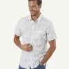 Gazman Tailored Fit Linen Blend Print Short Sleeve Shirt - Dove
