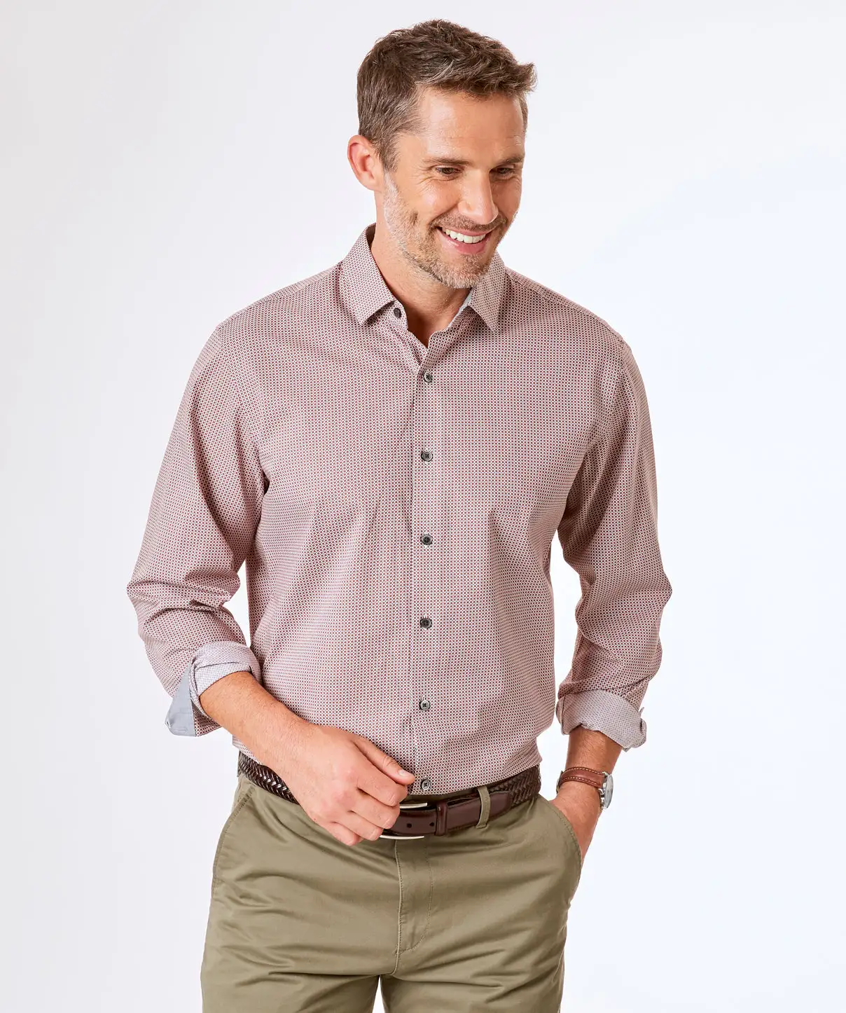 Gazman Smart Square Print Shirt - Brick 3 Gazman Smart Square Print Shirt - Brick