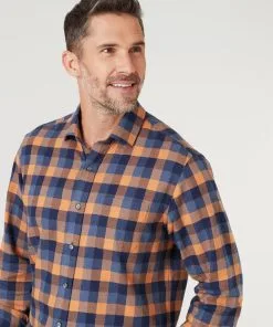 Gazman Brushed Twill Box Check Shirt - Orange
