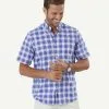 Gazman Easy Care Oxford Check Short Sleeve Shirt - Cobalt