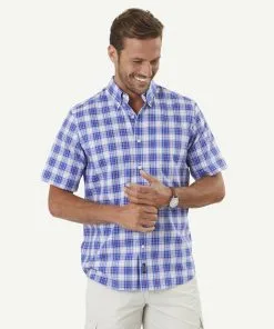 Gazman Easy Care Oxford Check Short Sleeve Shirt - Cobalt