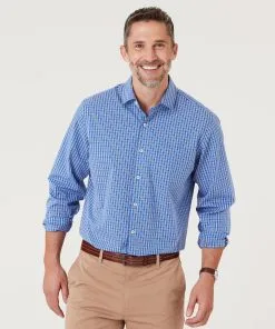 Gazman Easy Care Grid Check Shirt - Blue