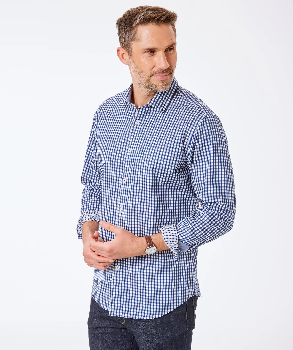 Gazman Tailored Fit Easy Care Twill Check Shirt - Navy 3 Gazman Tailored Fit Easy Care Twill Check Shirt - Navy