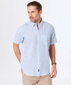 Gazman Linen Blend Short Sleeve Shirt - Sky Blue