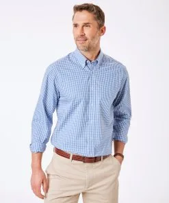 Gazman Easy Care Stretch Gingham Shirt - Blue