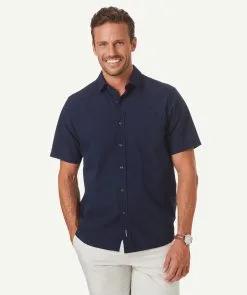Gazman Tonal Seersucker Short Sleeve Shirt - Dark Navy