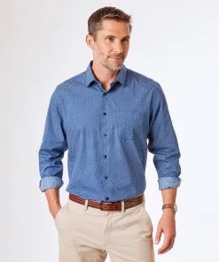 Gazman Casual Flower Print Shirt - Navy