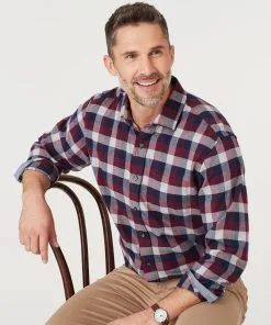 Gazman Brushed Twill Box Check Shirt - Brick