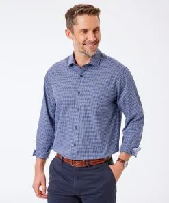 Gazman Easy Care Oxford Check Shirt - Navy