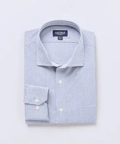 Gazman Tailored Fit Easy Care Grid Check Shirt - Navy