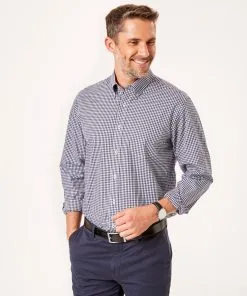 Gazman Easy Care Stretch Gingham Shirt - Navy