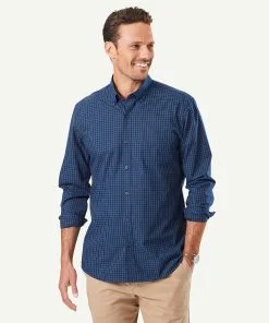 Gazman Tailored Easy Care Check Long Sleeve Shirt - Navy