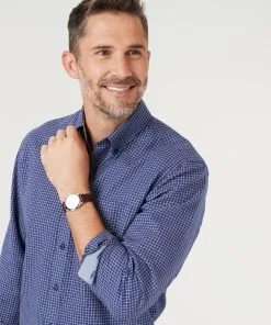 Gazman Brushed Fine Line Check Shirt - Royal