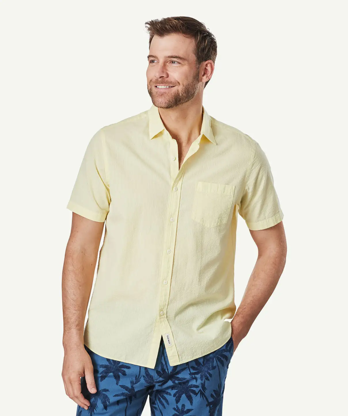 Gazman Casual Textured Linen Blend Plain Shirt - Yellow 3 Gazman Casual Textured Linen Blend Plain Shirt - Yellow