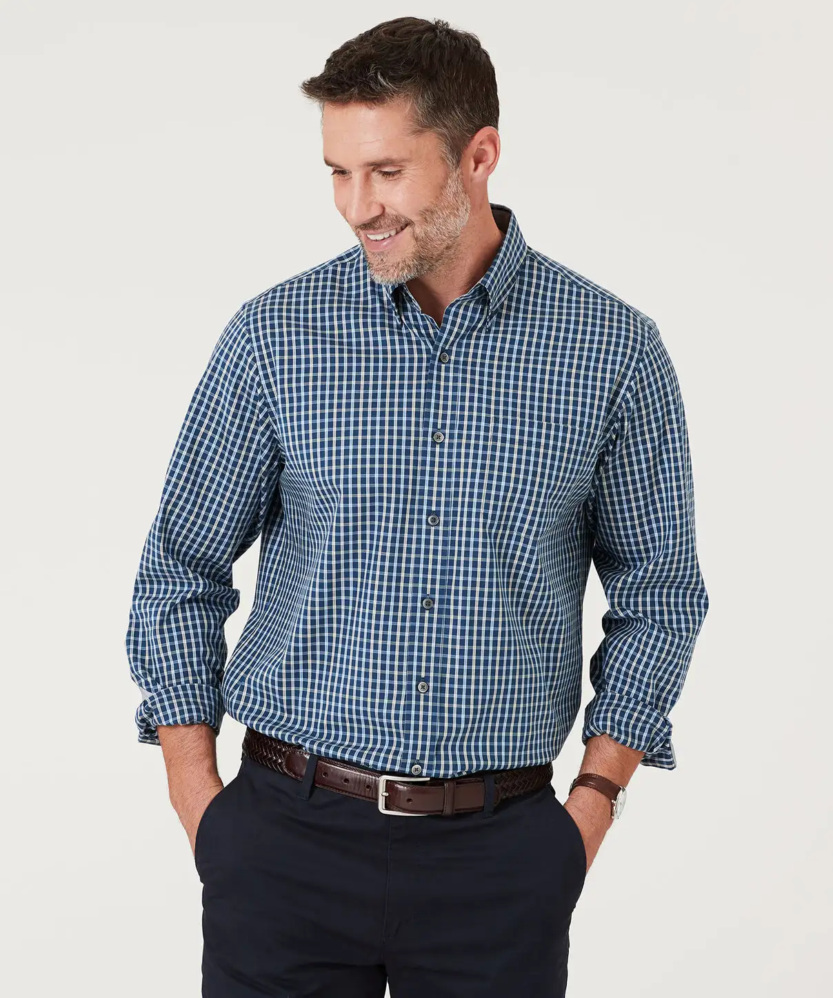 Gazman Easy Care Oxford Check Shirt - Teal 3 Gazman Easy Care Oxford Check Shirt - Teal